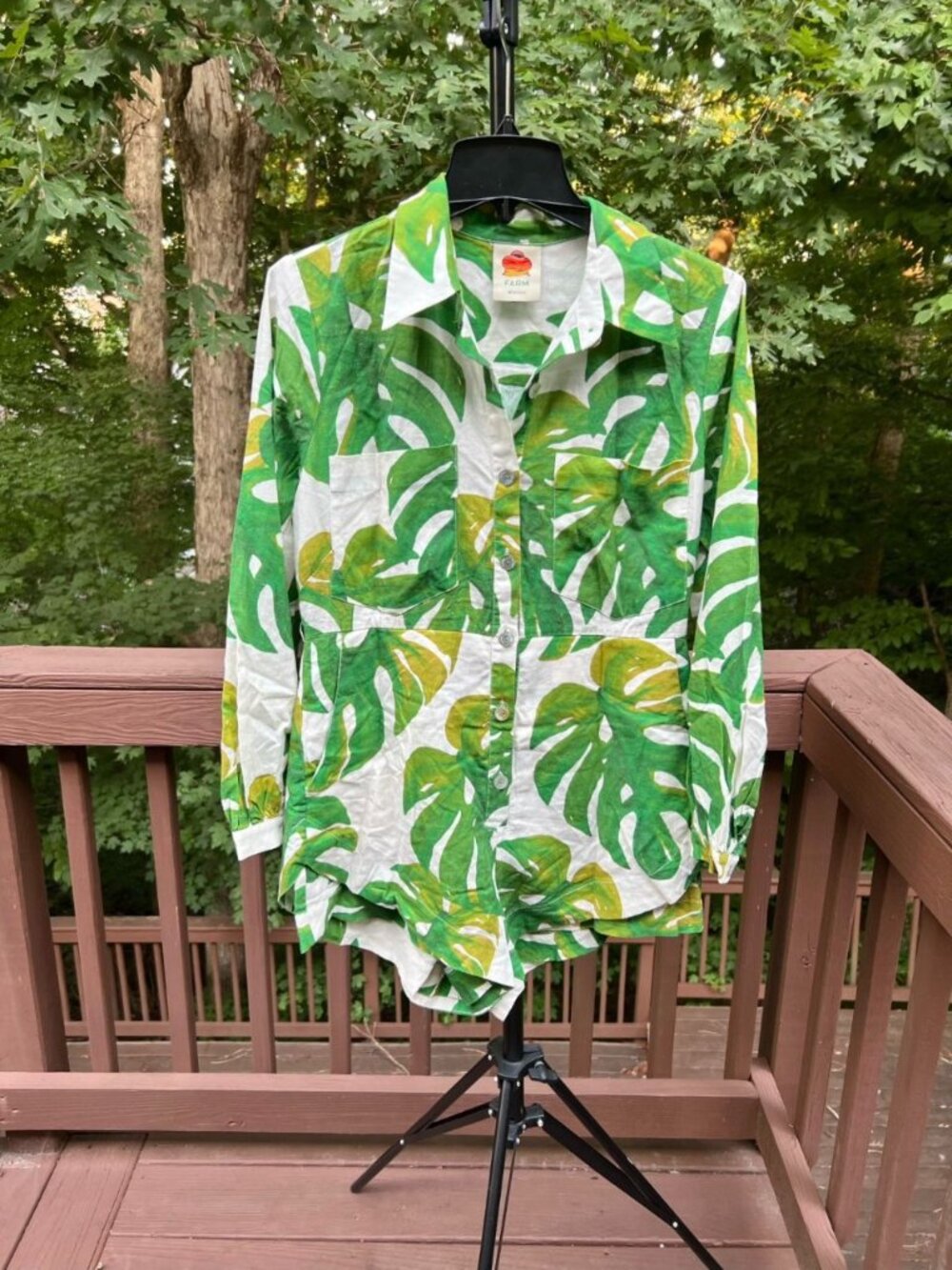 NWOT Farm Rio Linen Blend White Monstera Long Sleeve Romper Size M - Picture 2 of 11